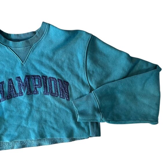 Champion Reverse Weave Cropped Teal Athletic Sporty Blue Sweatshirt S - Picture 2 of 11